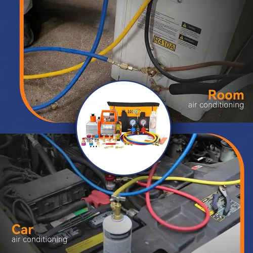 Miniatura 8 de BACOENG R1234YF Bomba de vacío de AC y juego de medidores, kit de bomba de vacío HVAC de 4 CFM con detector de fugas para refrigerante R1234yf R134a