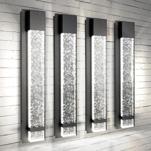 Miniatura 29 de ASD Lámpara de pared LED de vidrio burbuja de 24 pulgadas, aplique texturizado para exteriores e interiores 3CCT, impermeable, regulable, Negro