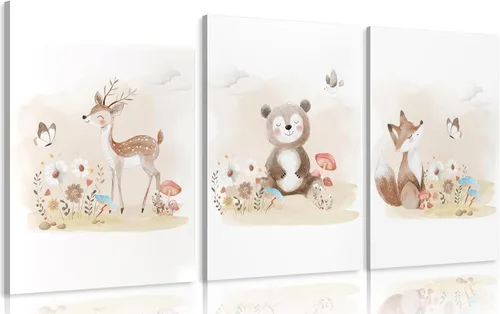 MIZILI Lienzo de animales del bosque para cuarto de bebé, arte de pared, pinturas de animales salvajes, acuarela, decoración de pared, oso zorro,