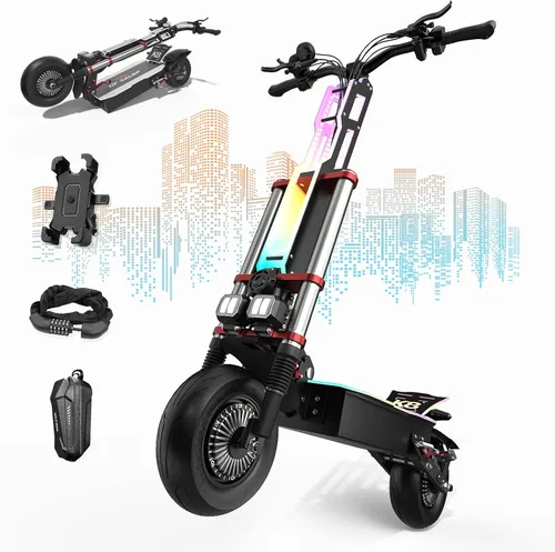 Electric Scooter Adult K8 6000w Dual Motor, Max Speed 50MPH Range 70 Miles, 12 Inch Street Tires Commuter Dual Suspension E-Scooter with Seat and