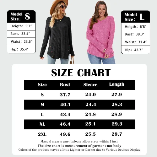 Miniatura 6 de Lafural Camisetas de manga larga para mujer, camisetas de otoño, suéteres de cuello redondo con botones