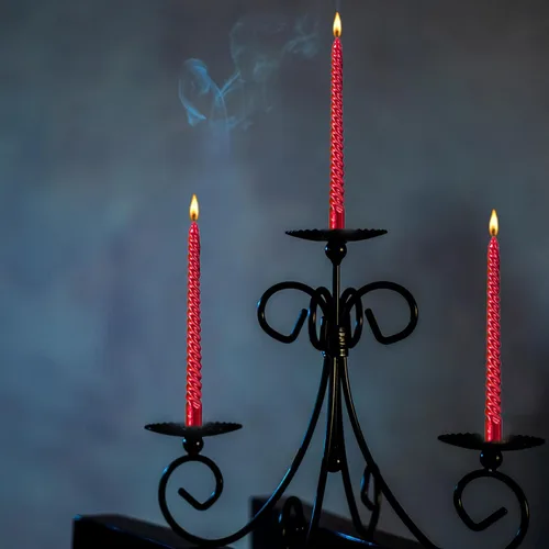 Miniatura 6 de Kemladio Vela, 4 velas cónicas rojas sin perfume de 10 pulgadas, 8 horas de tiempo de combustión, cena, Halloween Rojo