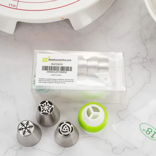 Miniatura 4 de Restaurantware Pastry Tek - Juego de 21 puntas de tuberías rusas duraderas para decoración de tartas, 10 puntas de tubería, 10 bolsas de tuberías