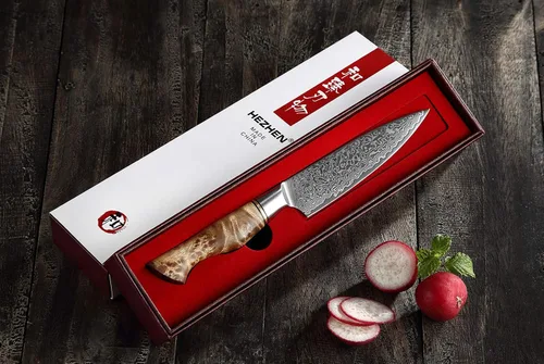 Miniatura 7 de HEZHEN Cuchillo utilitario de 5 pulgadas con filo de navaja - Acero de Damasco con patrón de rosa multifuncional VG10 cuchillo profesional
