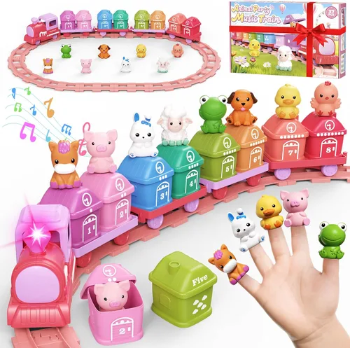 Miniatura 9 de Juguetes de aprendizaje para niños de 1, 2, 3 años, juego de tren de granja eléctrico para niñas de 2 a 4 años, juguete de tren Montessori para Azul