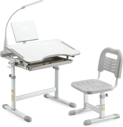 Miniatura 10 de Diroan Juego de Escritorio y Silla Funcional para Niños, Escritorio de Estudio Escolar Ergonómico de Altura Ajustable para Niños con Superficie