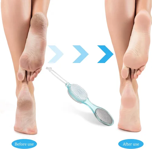 Miniatura 5 de Sieral 4 unidades de cepillo de pies 4 en 1 pies para uso en la ducha con piedra pómez, raspador de pies y papel de lija, cepillo para pies