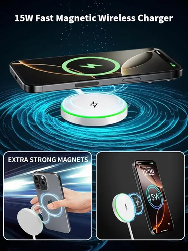Miniatura 5 de Cargador magnético de Apple de 6 pies [certificado MFi de Apple] Almohadilla de carga inalámbrica rápida de 15 W para iPhone Air/17 Pro/16 Pro