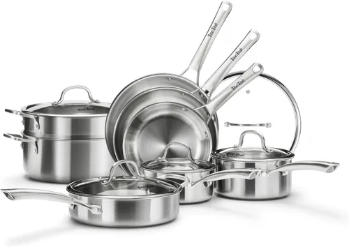 Miniatura 9 de Juego de utensilios de cocina de acero inoxidable, juego de ollas y sartenes de tirador, 10 piezas de utensilios de cocina de inducción de acero