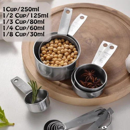 Miniatura 2 de Juego de tazas medidoras de acero inoxidable, 5 piezas de utensilios de medición de cocina, para cocinar y hornear, para medir ingredientes secos