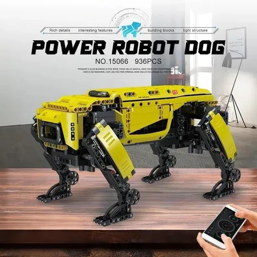 Miniatura 6 de Mould King 15066 Kit de bloque de construcción para perros robot técnico amarillo de cuatro patas, módulo de potencia RC robot inteligente mecánico