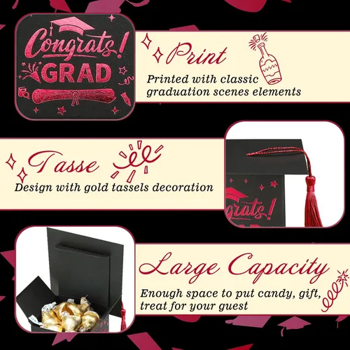 Miniatura 3 de Chuangdi 30 cajas de dulces de fiesta de felicitaciones graduadas, caja de casquillo de bricolaje con borlas para regalo de graduación, suministros