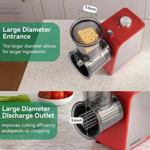 Miniatura 2 de Rallador Eléctrico de Queso 5-en-1, Fabricador de Ensalada de 300W, Rallador Eléctrico para Queso en Bloque, Picadora Eléctrica de Alimentos