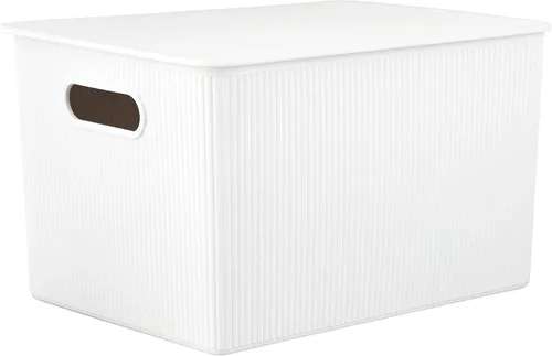 Miniatura 13 de Superio Colección acanalada - Cestas organizadoras decorativas de plástico para almacenamiento en casa, cajas contenedoras azules para organizar