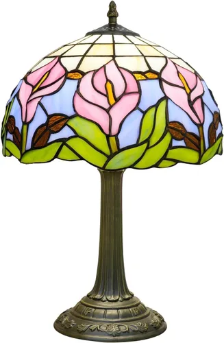 Miniatura 21 de Tiffany - Lámpara de mesa con vitrales de 12 pulgadas, hoja de uva verde, estilo Tiffany, lámpara vintage Nouveau para dormitorio, sala de estar