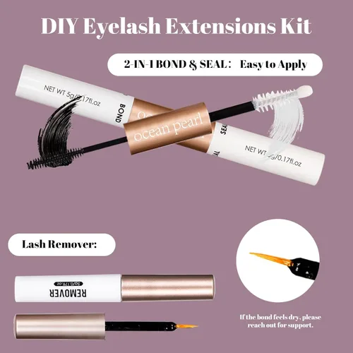 Miniatura 9 de Kit de extensión de pestañas DIY 320 piezas, racimos de pestañas individuales naturales de 10-16mm C/D rizado con pinzas adhesivas, removedor