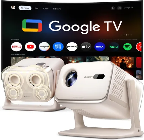 Miniatura 11 de Aurzen BOOM - Mini proyector inteligente Google TV con WiFi y Bluetooth, control de voz, modo familiar, audio Dolby de 20 W, enfoque en tiempo real