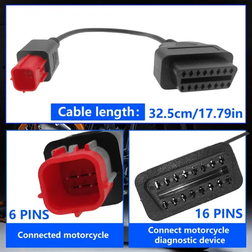 Miniatura 3 de Cable adaptador OBD2 de 6 pines, compatible con Guzzi Suzuki, Yamaha, Davidson, Piaggio, Vespa, motocicleta, OBD, cable adaptador de escáner