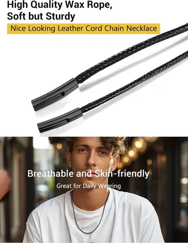 Miniatura 30 de PROSTEEL Collar de cuero impermeable para hombre, 0.079 in/0.118 in, 16 a 30 pulgadas, con cierre de acero inoxidable, cadena de bricolaje