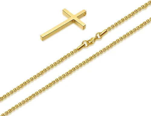 Miniatura 7 de M MOOHAM- Collar con dije de cruz de acero inoxidable para hombre, cadena de eslabones cuadrados de 16 a 30 pulgadas, color plateado, negro, dorado