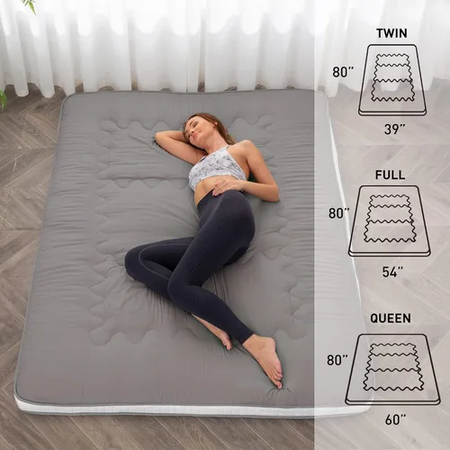 Miniatura 2 de Dr.Futon Colchón de Futón Japonés de Suelo Extra Grueso Plegable Enrollable Topper de Cama Tapete para Huésped, Tumbona y Viaje Grisoscuro