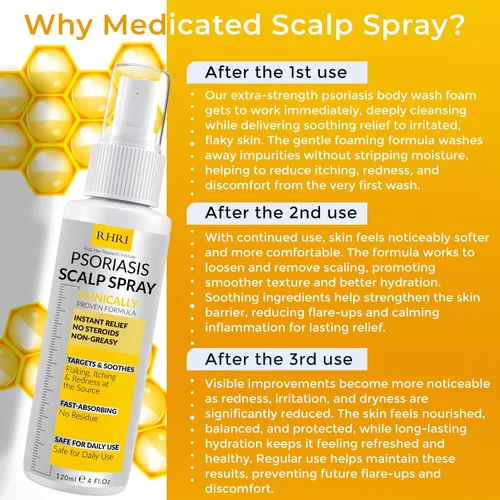 Miniatura 5 de Psoriasis Scalp Spray Tratamiento de psoriasis y caspa para infecciones por levaduras del cuero cabelludo, brotes de psoriasis y foliculitis