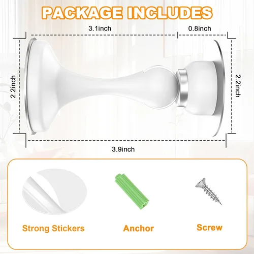 Miniatura 5 de Crosize Topes magnéticos para puerta, paquete de 1 unidad, topes de puerta de acero inoxidable para montaje en pared y piso, soporte de puerta Blanco