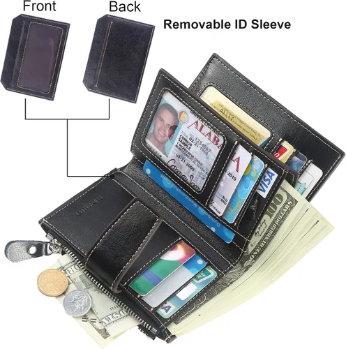 Miniatura 2 de Lavemi Pequeña cartera compacta para mujer, con bloqueo RFID, de piel auténtica, plegable, con ventanas de identificación