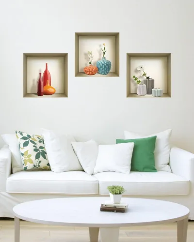 Miniatura 20 de Arte de pared 3D, juego de calcomanías de nicho, decoración de pared 3D, calcomanías de pared para sala de estar, calcomanías de pared