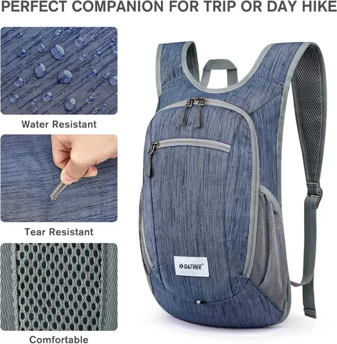 Miniatura 7 de G4Free 10L/15L Mochila para Senderismo Plegable Ligera, Mochila de Día para Caminatas, Pequeña, Viaje al Aire Libre, Bolsa de Hombro Plegable Azul