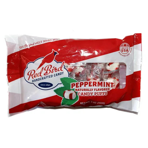 Red Bird (1) Bolsa de Caramelos Inflados de Menta – The Original Melt Away Mint – Caramelo artesanal con sabor natural hecho con azúcar de caña pura