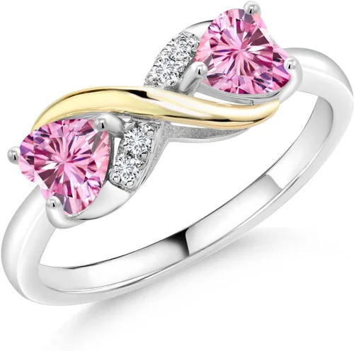 Miniatura 90 de Gemstone Birthstone and Lab Grown Diamond Accents Eternal Love Infinity Ring for Women 925 Silver and 10K Yellow Gold Heart Shape 5MM & Round