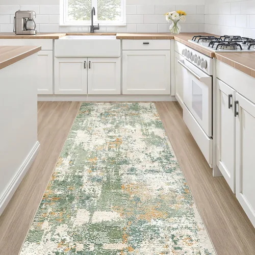 Miniatura 123 de Alfombra de pasillo lavable para cocina: 3 x 10 pies, antideslizante, abstracto, suave, moderno, resistente a las manchas, para interiores, piso
