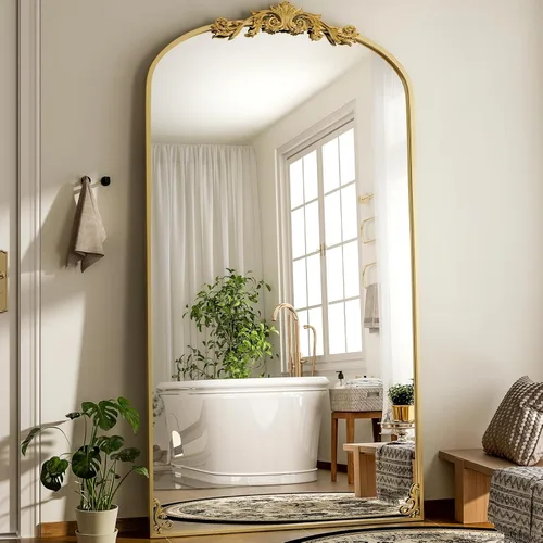 Miniatura 15 de GLSLAND Espejo Vintage - 72" x 44" Espejo de Cuerpo Completo Grande Tallado Arqueado con Marco de Metal Barroco Espejos de Cuerpo Completo para Negro