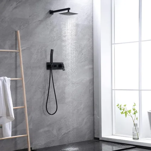 Miniatura 3 de SUMERAIN Sistema de ducha de lluvia negro mate con ducha de mano, válvula mezcladora de ducha de equilibrio de presión