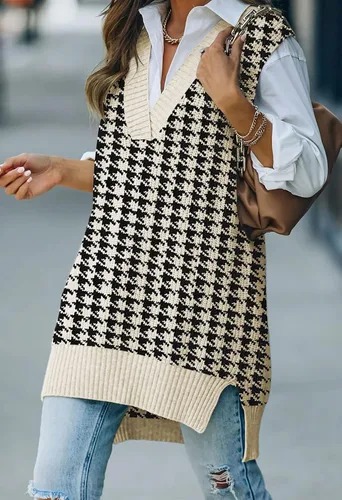 Miniatura 7 de Kisscynest Suéter de punto de gran tamaño con cuello en V para mujer, casual, holgado, sin mangas, suéter