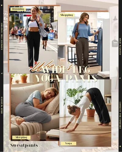 Miniatura 151 de Neer - Conjunto de 3 pantalones de yoga de pierna ancha para mujer - Pantalones deportivos cómodos, holgados, de cintura alta y casuales