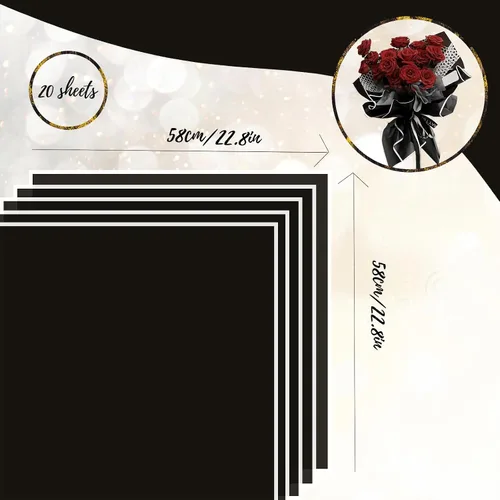 Miniatura 2 de Gloreyan 20 hojas de papel de regalo de flores, suministros de envoltura de ramo de floristería negro impermeable con borde blanco para embalaje