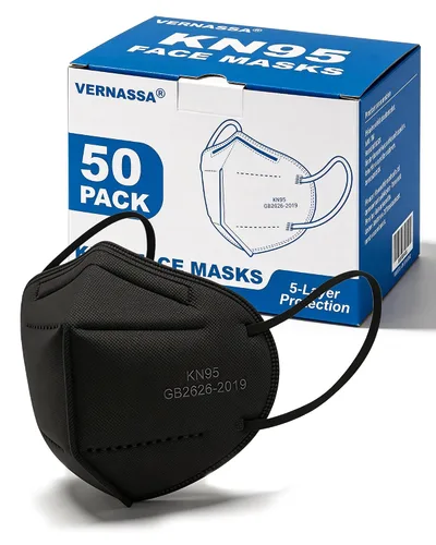 Miniatura 9 de Paquete de 50 mascarillas negras KN95 desechables de 5 capas para adultos, transpirables y cómodas, eficiencia de filtro ≥95%, máscaras protectoras