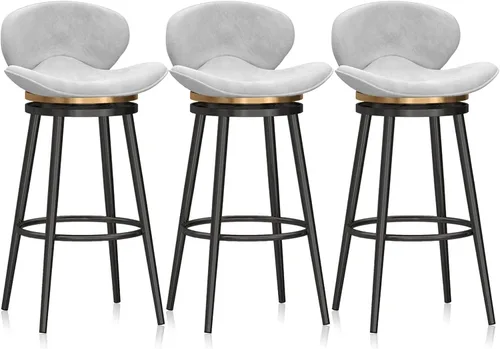 Miniatura 12 de Taburete de bar moderno con Patas de Metal Negro, giratorio de 360 grados, cómodo y tapizado, ideal para el hogar, bar, cocina, isla, comedor o Pub