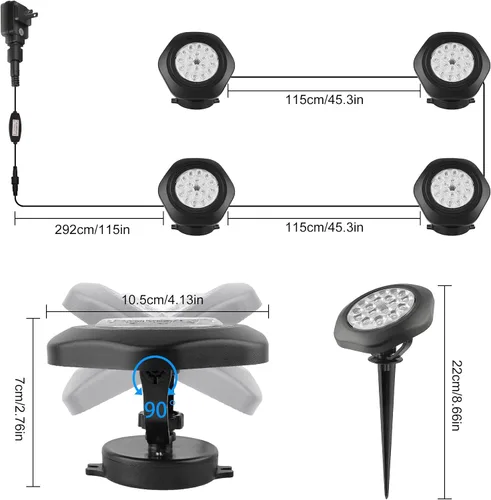 Miniatura 5 de RGBW - Luces de estanque, 18 LED sumergibles bajo el agua, luz de fuente sumergible, control remoto, IP68, impermeable, cambio de color, iluminación
