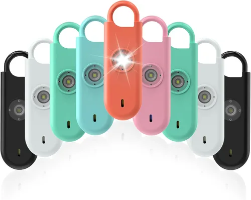 Miniatura 10 de Fauxomor Alarma de seguridad personal de 140 dB para mujeres, paquete de 12 llaveros de protección de alarma segura con luz estroboscópica con aviso