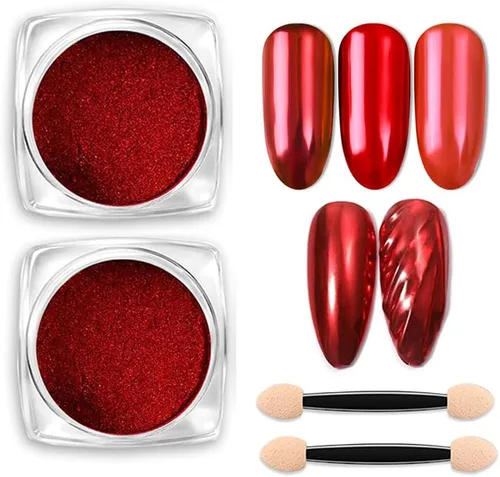 2 cajas de polvo de uñas cromado rojo efecto espejo metálico holográfico polvo pigmento reflectante polvo para decoración de manicura