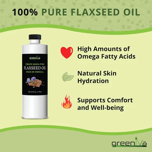 Miniatura 7 de GreenIVe Aceite de semilla de lino cultivado orgánicamente100% puro, prensado en frío, ácidos grasos omega veganos altos (16 onzas líquidas)