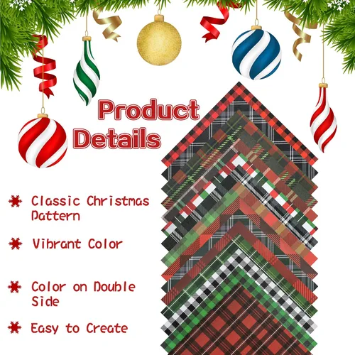 Miniatura 4 de Haooryx 60 hojas de papel de origami a cuadros de Navidad de doble cara de 11 x 11 pulgadas, colección de papel decorativo a cuadros rojos y verdes