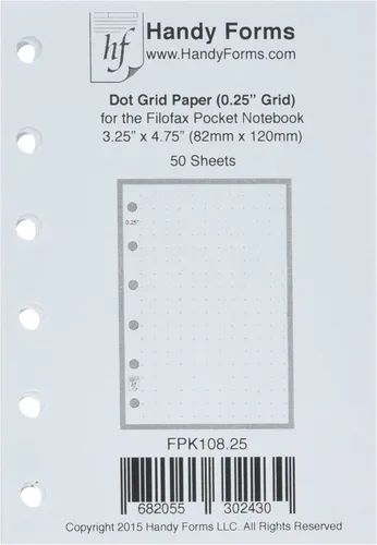 Recambio de papel de cuadrícula de puntos de 1/4 pulgada tamaño bolsillo, dimensionado y perforado para cuaderno de bolsillo (8,26 x 12,07 cm)