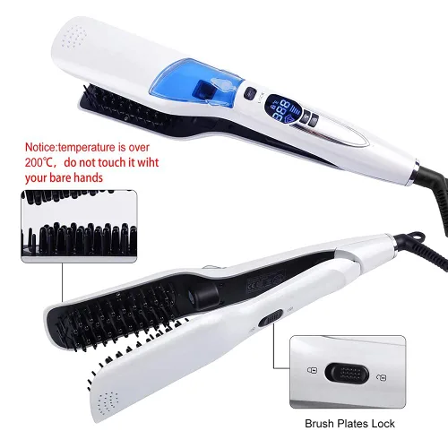 Miniatura 4 de Cepillo alisador de pelo de vapor profesional - Plancha eléctrica de cerámica para alisar el cabello largo y corto
