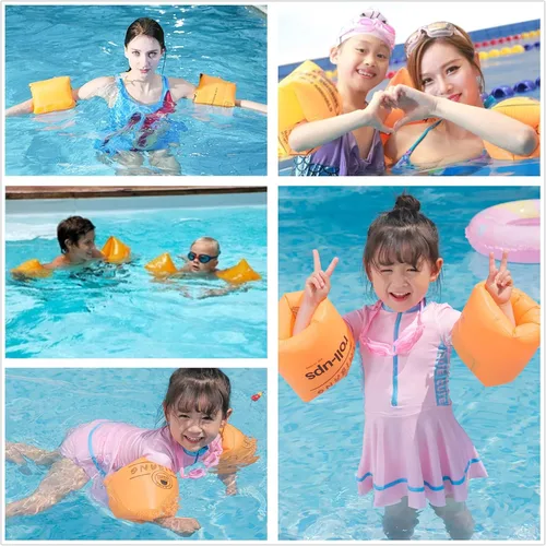 Miniatura 7 de Paquete de 2 a 4 flotadores de brazo para niños y adultos, flotadores de piscina, anillo de natación inflable, mangas flotantes de PVC para niños