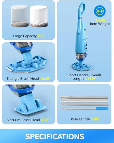 Miniatura 8 de KimPump - Aspiradora inalámbrica de piscina con 4 bolsas de filtro, adecuada para filtración de impurezas ultrafina, aspiradora de mano de 20.5 GPM