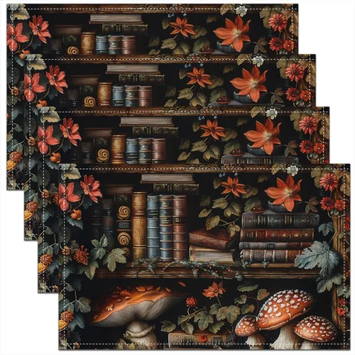 Miniatura 35 de Juego de 4 manteles individuales con diseño de hongos salvajes, acuarela, plantas naturales, decoración de plantas, para niños, adolescentes